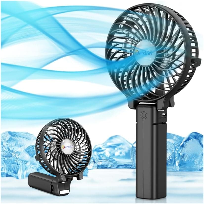 VersionTECH. Portable Handheld Fan, Powerful+Durable+4000mAh+180° Foldable, Mini Table Fans with USB Rechargeable Battery Operated Cooling Accessories for Personal Use, Travel, Office Black