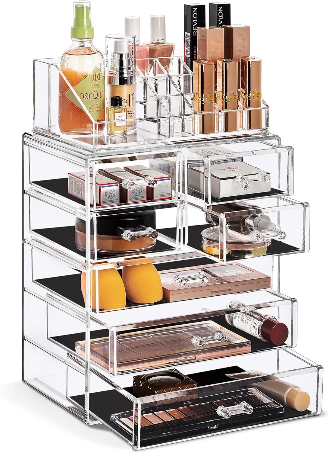 Sorbus Acrylic Makeup Organizer Set, 7-Drawer Vanity & Countertop Cosmetic Storage with Small & Wide Compartments, CLear Makeup Storage for Brushes, Jewelry – Holiday Gift for Women & Teens