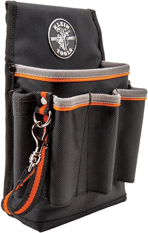 Klein Tools 5241 Tool Pouch, Tradesman Pro Tool Pouch with Electrical Tape Thong and Heavy Duty Reinforced Bottoms, 6-Pocket