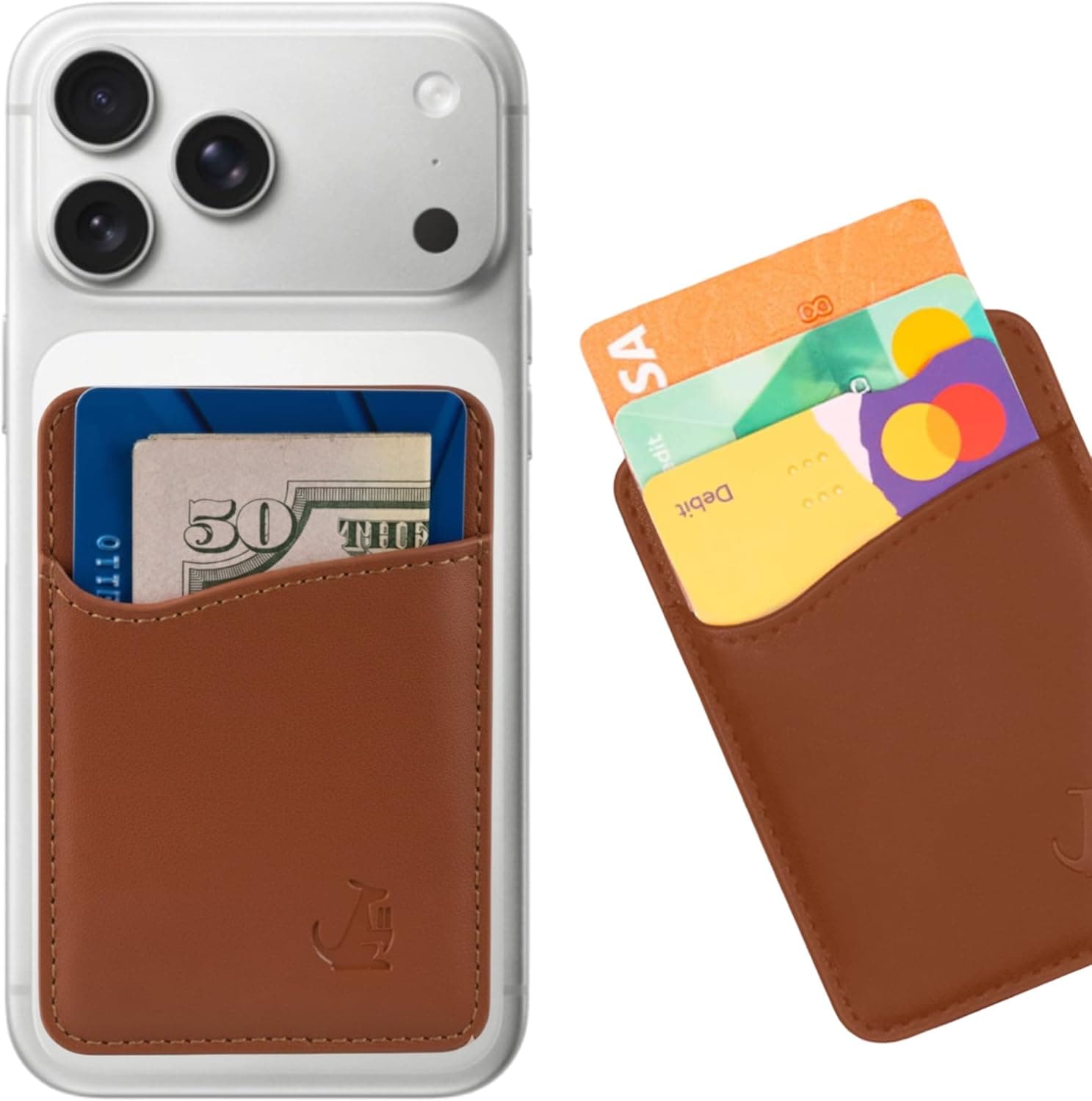 Wallaroo Premium Leather Cell Phone Wallet Stick On - Android and iPhone Wallet and Card Holder for Women and Men - Durable with Non-Slip Lining Secures Up to 3 Cards