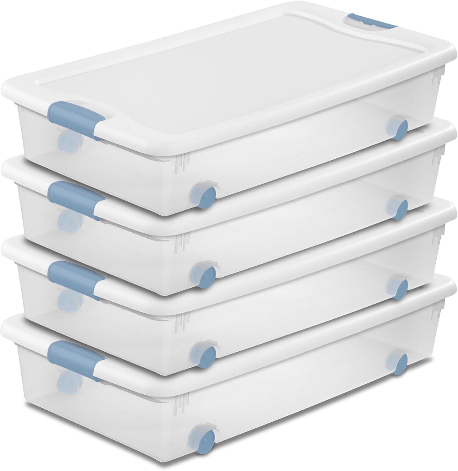 Sterilite 4-Pack Latching Box, Under Bed Storage Bins with Lids, Clear Plastic, 56 Quart - Heavy-Duty Organizing Containers for Closet, Bathroom, and Office