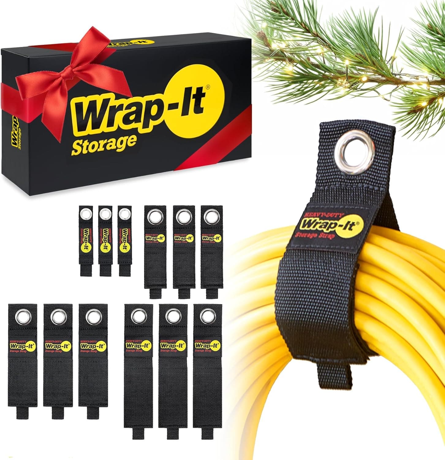 Heavy-Duty Wrap-It Storage Straps (Assorted 12 Pack) - Stocking Stuffer for Hanging Extension Cord Organizer for Cable Management and Storage on Garage Wall, RV Gadgets and Appliances
