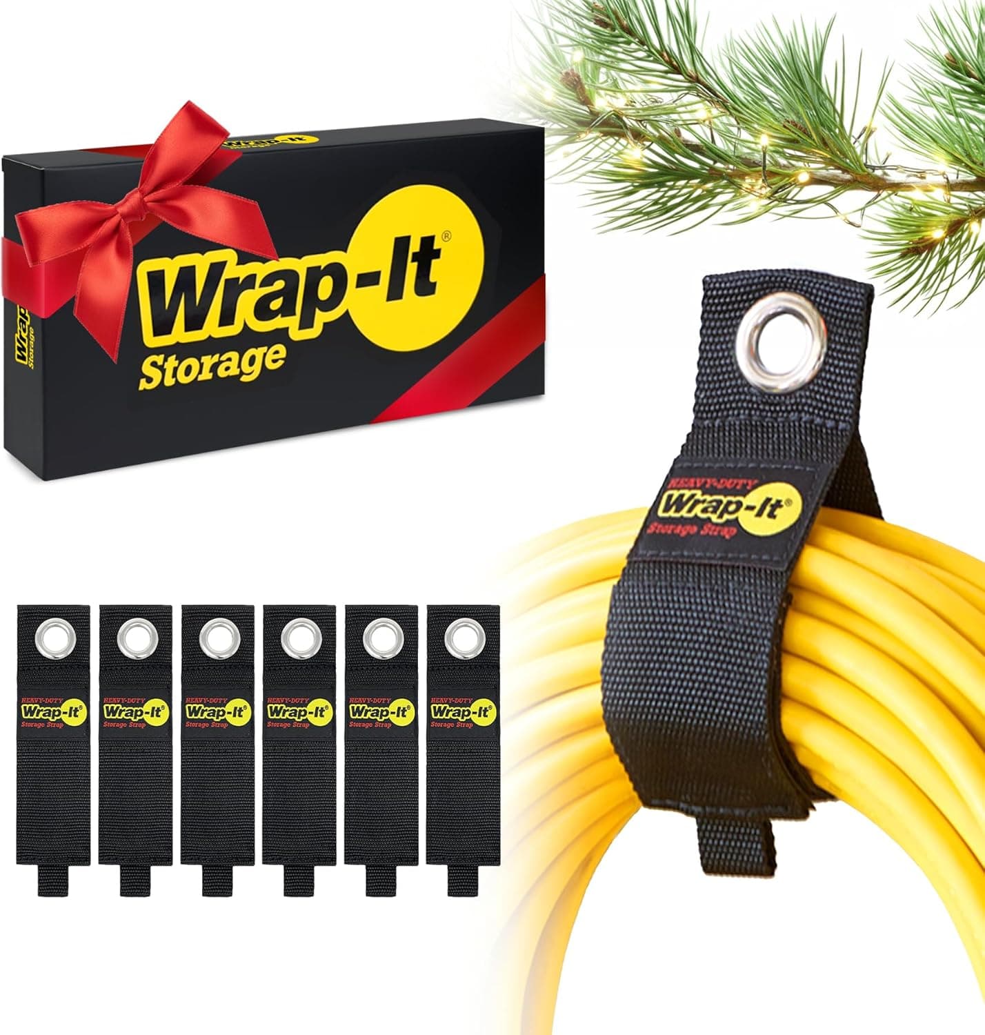 Heavy-Duty Wrap-It Storage Straps, 13-inch (6 Pack) - Hook and Loop Extension Cord Organizer Hanger, Cord Wrap, Cable Straps for Cables, Hoses, Rope for Home, RV and Garage Storage and Organization