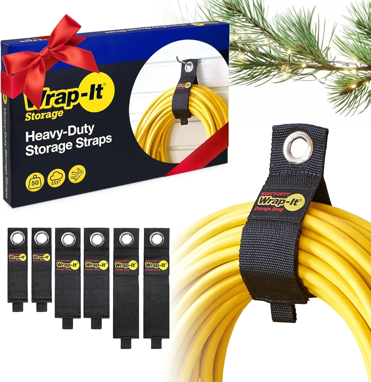 Heavy-Duty Wrap-It Storage Straps (Assorted 6 Pack) - Stocking Stuffer for Dad Extension Cord Organizer, Cable Straps for RV Accessories