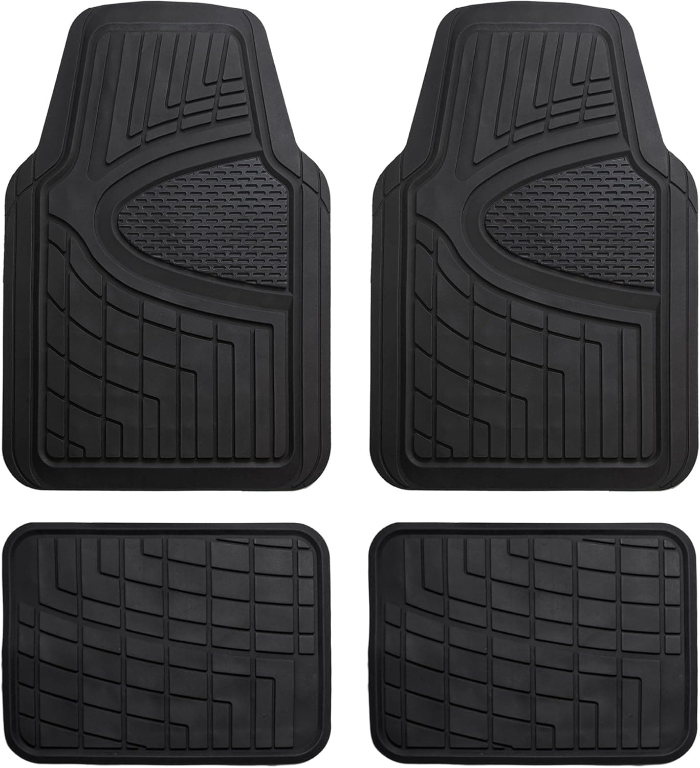 FH Group Automotive Floor Mats - Heavy-Duty Rubber Floor Mats for Cars, Universal Fit Full Set, Climaproof & Trimmable Floor Mats for Most Sedan, SUV, Truck, Black