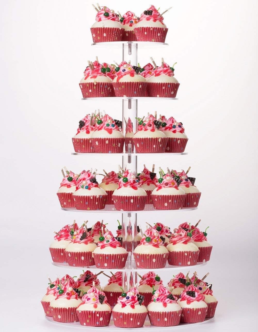YestBuy Cupcake Stand, 6 Tier Large Cupcake Tower Display, Round Cupcake Holder, Acrylic Dessert Stand, Pastry Display Tree for Party, Wedding, Baby Shower
