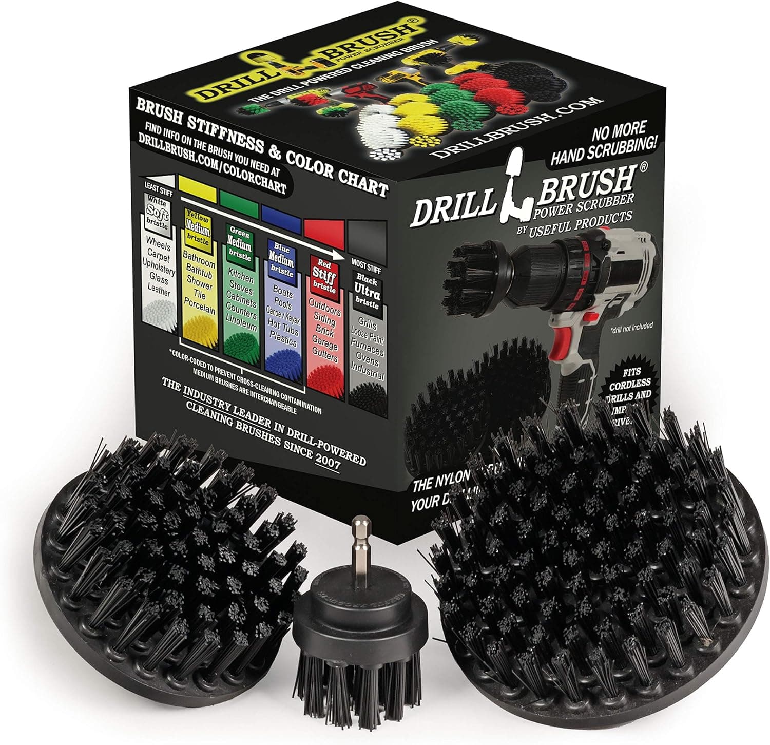 Ultra Stiff Drill Powered Cleaning Brush Set - Heavy Duty Industrial Stripping - Cordless Drill Power Scrubber Grill Brush for Household Cleaning Supplies - Rust Remover - No Wires - BBQ Grill Brush