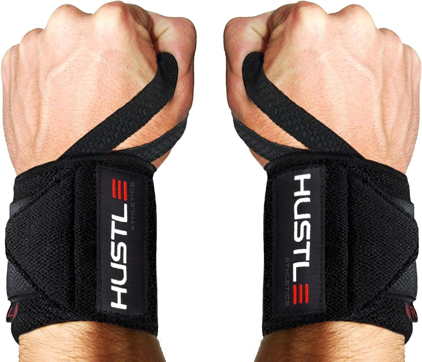 Hustle Athletics Wrist Wraps for Weightlifting - 18" & 12" Premium Wrist Support Weight Lifting Wraps to Lift Heavier & Train Harder - Heavy Duty Powerlifting & Bench Press Gym Straps for Men & Women
