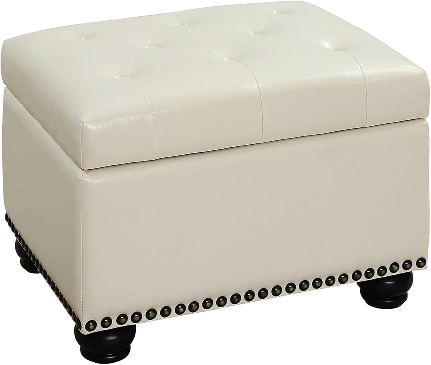 Convenience Concepts Designs4Comfort 5th Avenue Upholstered Storage Ottoman 24" - Contemporary Foot Stool and Seat with Hinged Lid for Living Room, Dining Room, Office, Den, Ivory Faux Leather