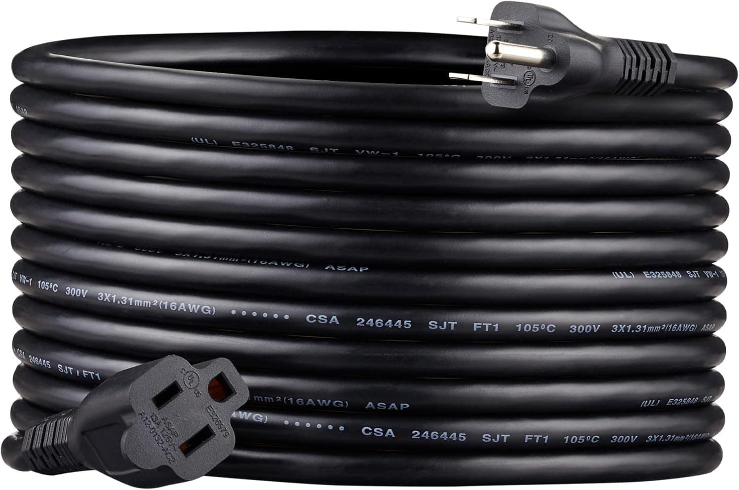 Amazon Basics Extension Cord, 20 Ft, 3 Prong Outlet Extender, Indoor Extension Cord, 13 Amps, 125V, Black