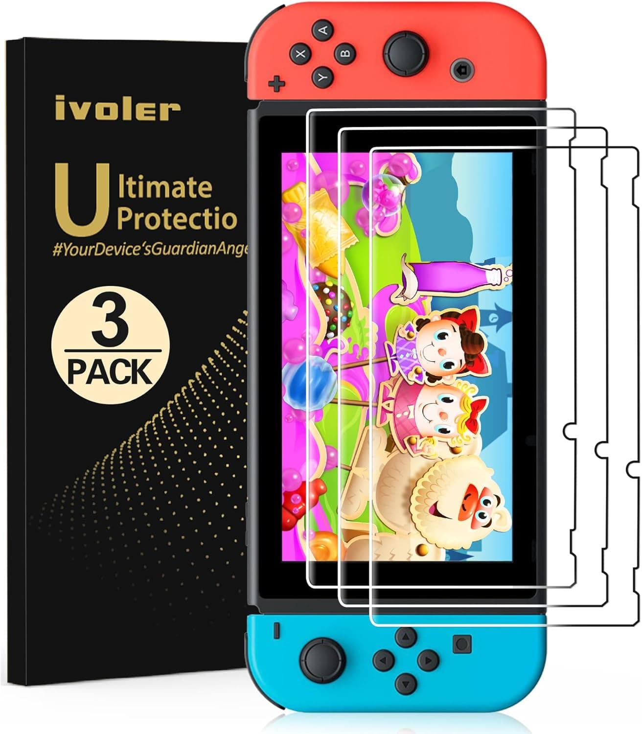 ivoler [3 Pack] Screen Protector Tempered Glass for Nintendo Switch, iVoler Transparent HD Clear Anti-Scratch Screen Protector Compatible Nintendo Switch
