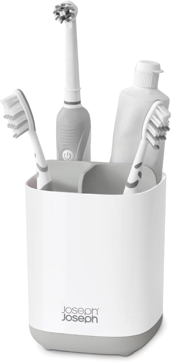 Joseph Joseph Easy-Store - Compact Toothbrush Holder Caddy Bathroom Storage , Grey/White, Regular