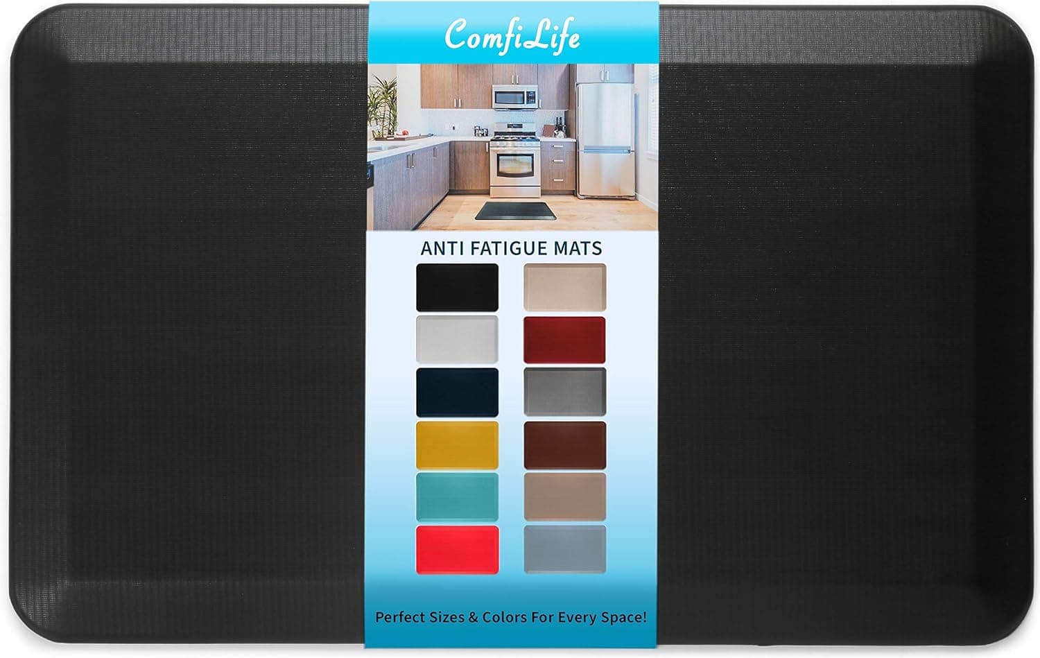 ComfiLife Anti Fatigue Floor Mat – 3/4 Inch Thick Kitchen Mats for Floor, Standing Desk Mat, Kitchen Rug – Comfort at Home, Office – Durable – Stain Resistant – Non-Slip Bottom (20" x 32", Black)