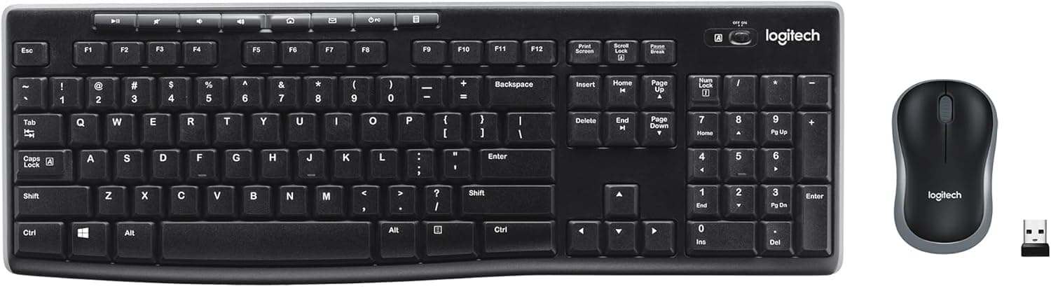 Logitech MK270 Wireless Keyboard and Mouse Combo for Windows, 2.4 GHz, 8 Multimedia Keys, PC, Laptop, Wireless Keyboard Compact Mouse Combo - Black