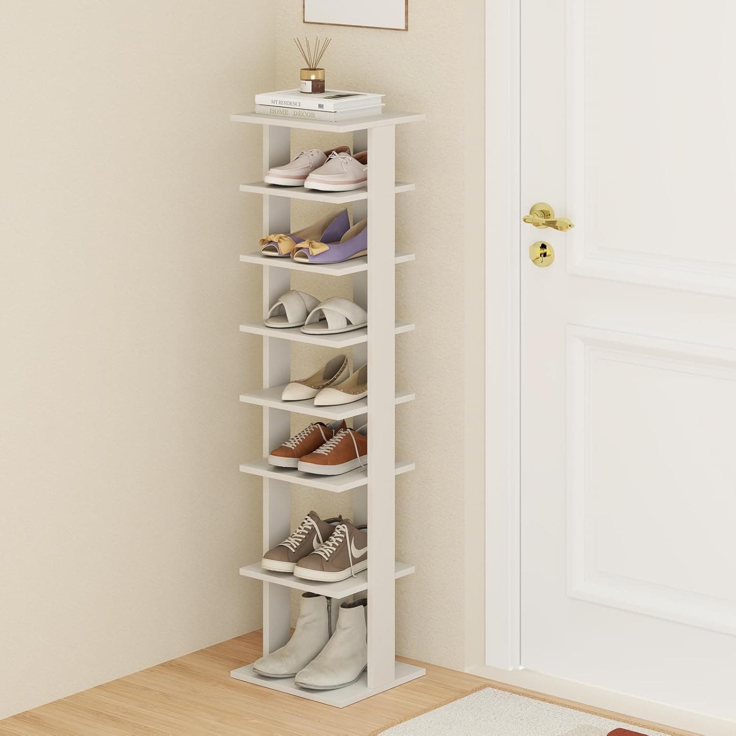 Tangkula 8-Tier Vertical Shoe Rack, Space-Saving Corner Shoe Organizer for 7 Pairs, Narrow Shoe Storage for Entryway, Front Door, or Closet