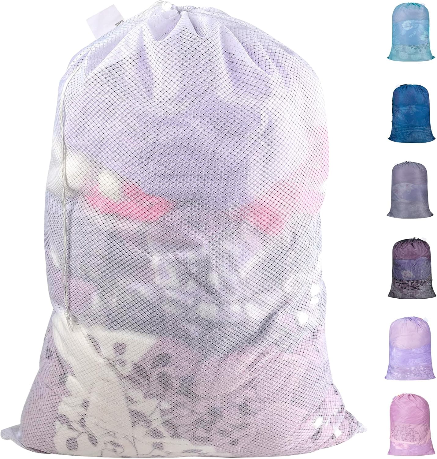 Gift for Women, Polecasa Extra Heavy Duty Large Diamond Mesh Laundry Bags with Drawstring Closure & ID Tag, 24 x 36 inches Washable Storage Bag for College, Travel, Sports, Dorms, White