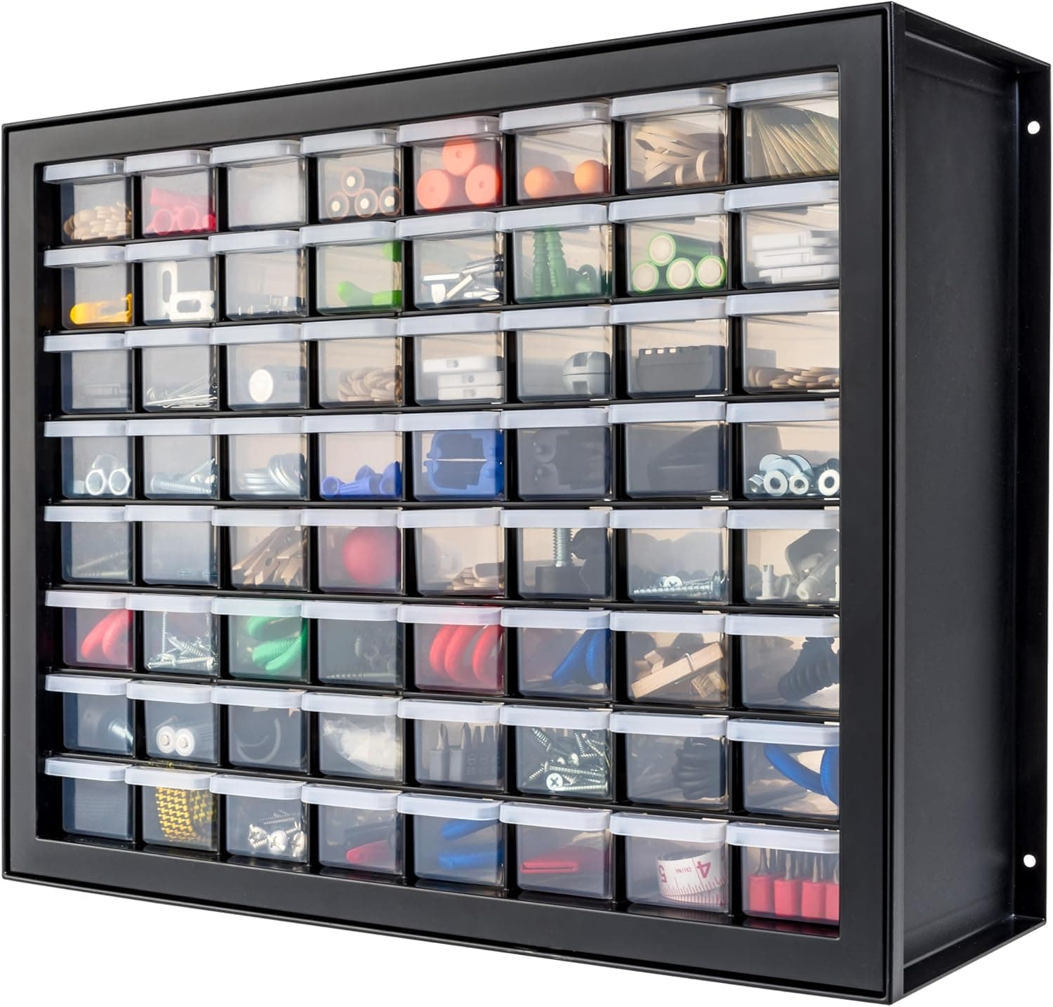 IRIS USA Bead Organizer Drawers, 64-Drawer, Screw Tool Electronics Hardware Nuts and Bolts Plastic Garage Storage Cabinet Bin, Stackable Craft Supply Building Bricks Sorter Teacher Tool Box, Black