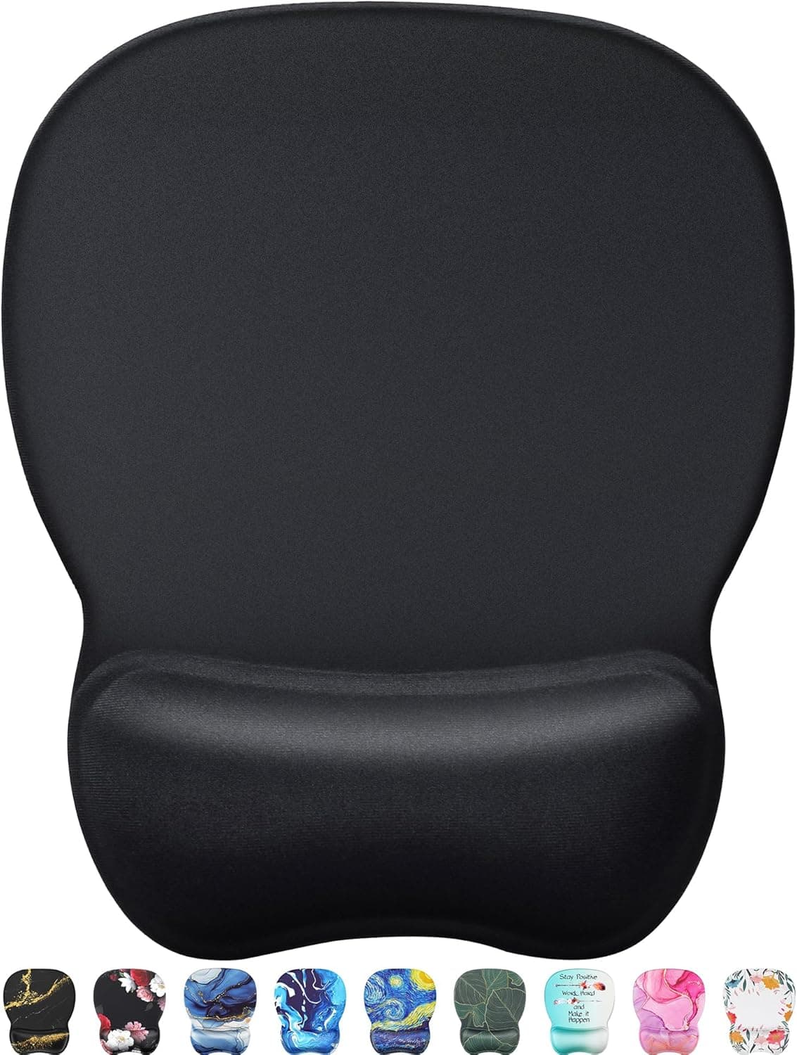 MROCO Ergonomic Mouse Pad with Gel Wrist Rest, Comfortable Mousepad with Smooth Wrist Support Surface and Non-Slip PU Base for Pain Relief, Computer, Laptop, Office & Home, 9.4 x 8.1 in, Black Color