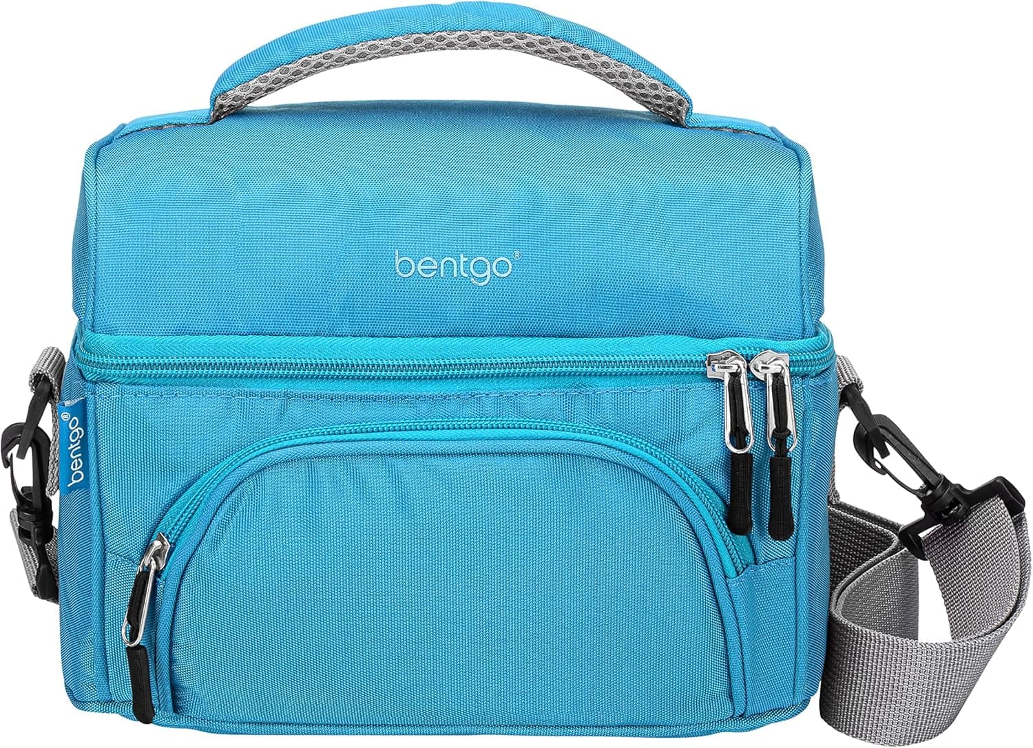 Bentgo Deluxe Lunch Bag - Durable and Insulated Lunch Tote with Zippered Outer Pocket, Internal Mesh Pocket, Padded and Adjustable Straps, & 2-Way Zippers - Fits All Lunch Boxes (Blue)