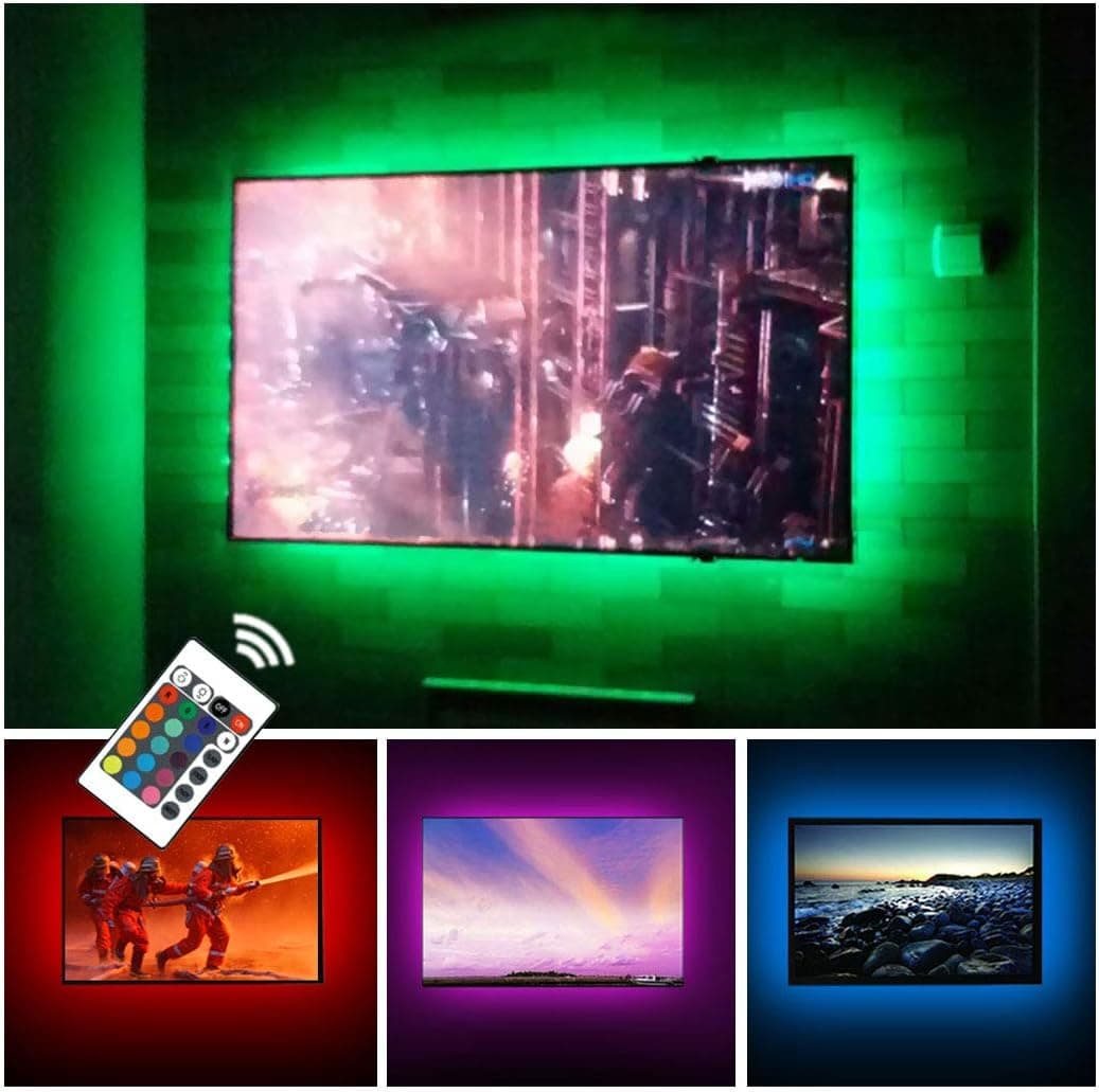 USB TV Backlight RGB LED Neon Accent Lights Strips for 32 to 43 inch HDTV Bias Lighting with Remote - USB Powered TV Behind Lighting LED Strip