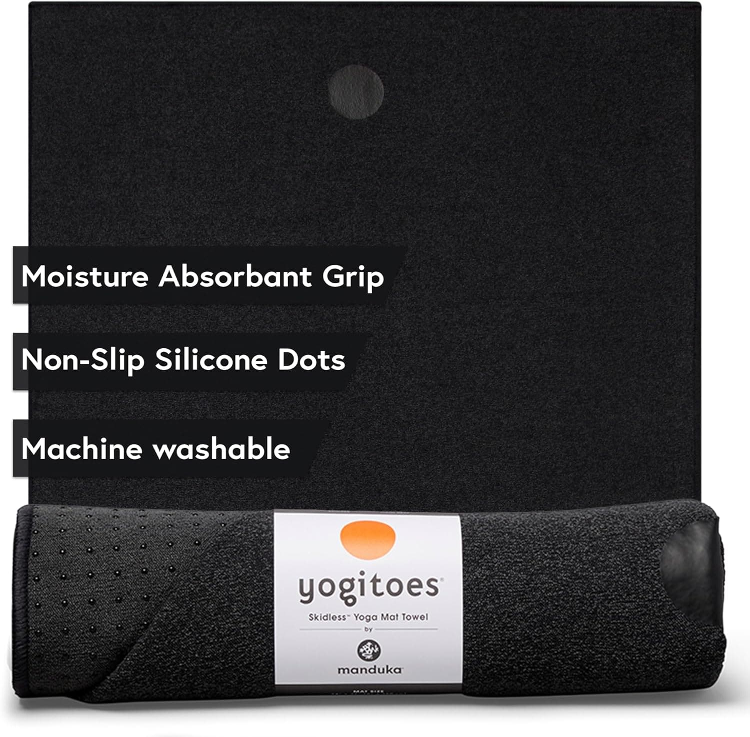 Yogitoes Manduka Yoga Towel for Mat Nonslip and Quick Dry for Hot Yoga with Rubber Bottom Grip Dots 72 Inch Long Onyx Thin and Lightweight (262023001)