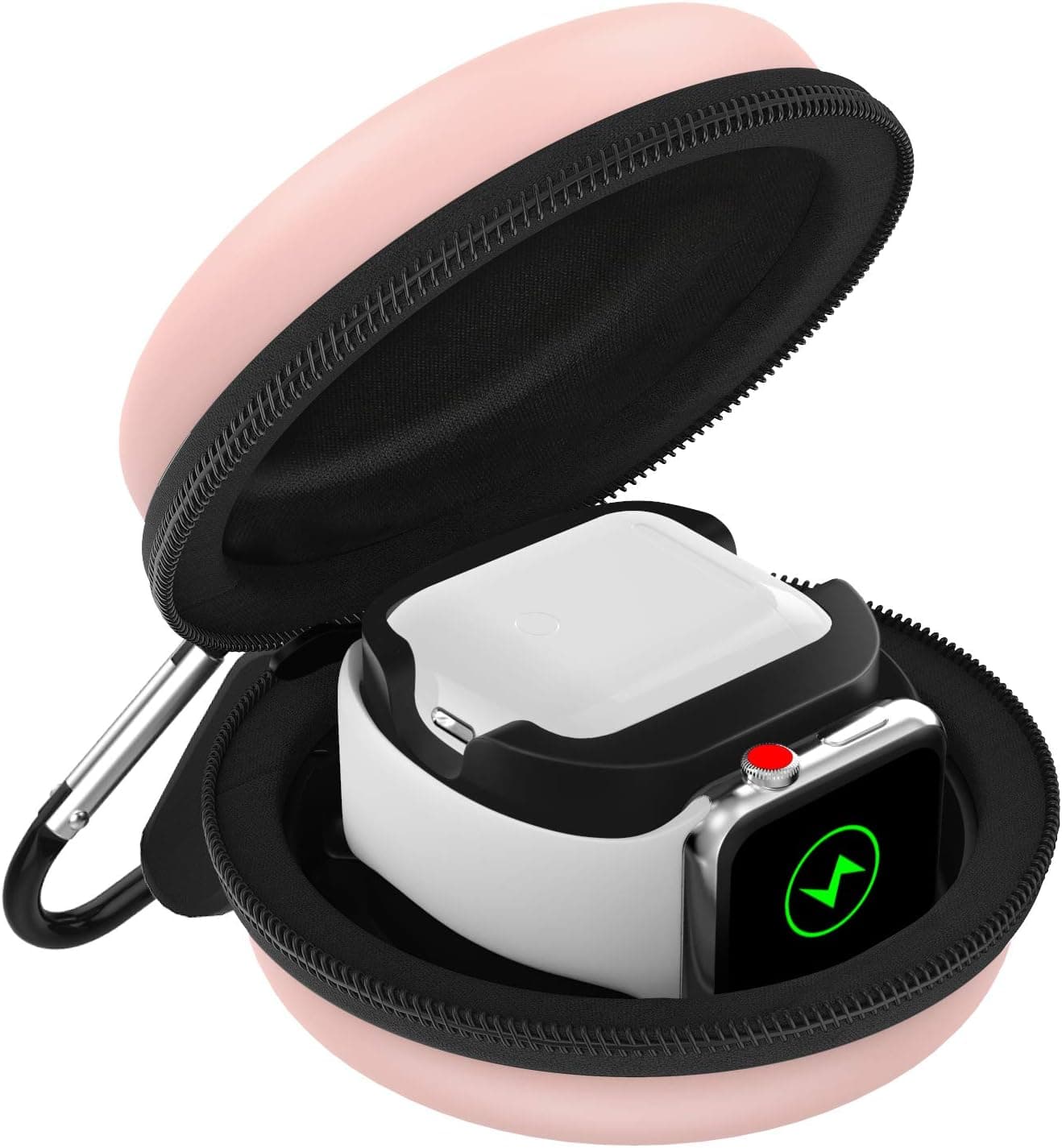 MoKo Storage Box Compatible with Apple Watch Series 11/10/9/8/7/6/5/4/3/2/1/SE3/SE2/SE, Portable Protective Travel Bag Fit iWatch 38mm 40mm 41mm 42mm 44mm 45mm 46mm Airpods Pro/3/2/1, Rose Gold