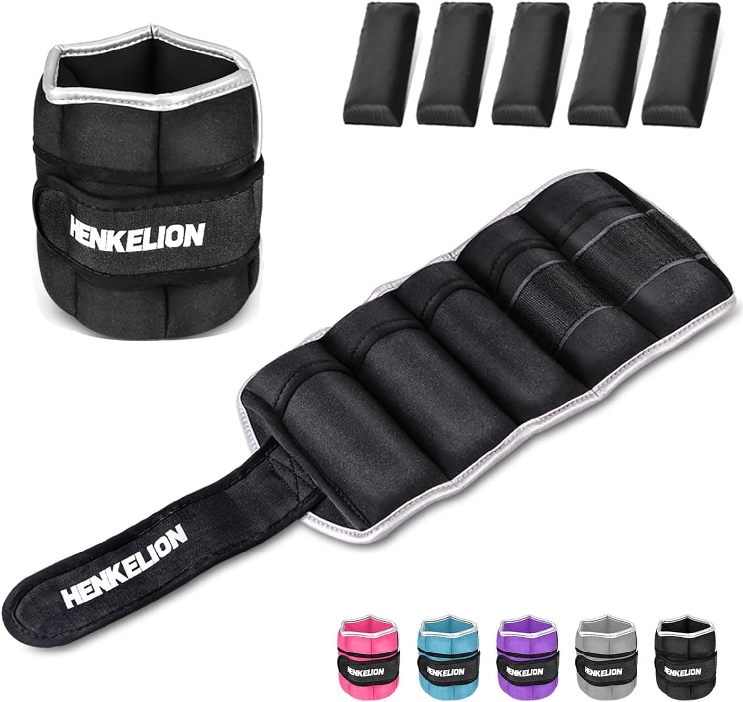 Henkelion 1 Pair 2 3 5 10 Lbs Adjustable Ankle Weights for Women Men Kids, Strength Training Wrist and Ankle Weights Sets for Gym, Fitness Workout, Running, Lifting - Black Grey Pink Blue Purple