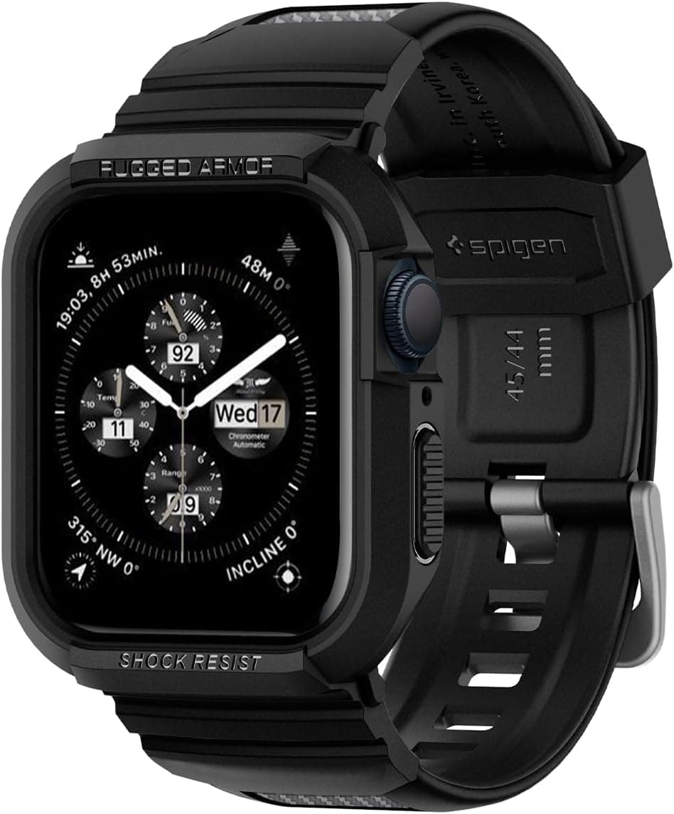 Spigen Rugged Armor Pro Designed for Apple Watch Case with Band Series SE3/9/8/SE2/7/6/SE/5/4 45mm/44mm Protective TPU Cover with Strap