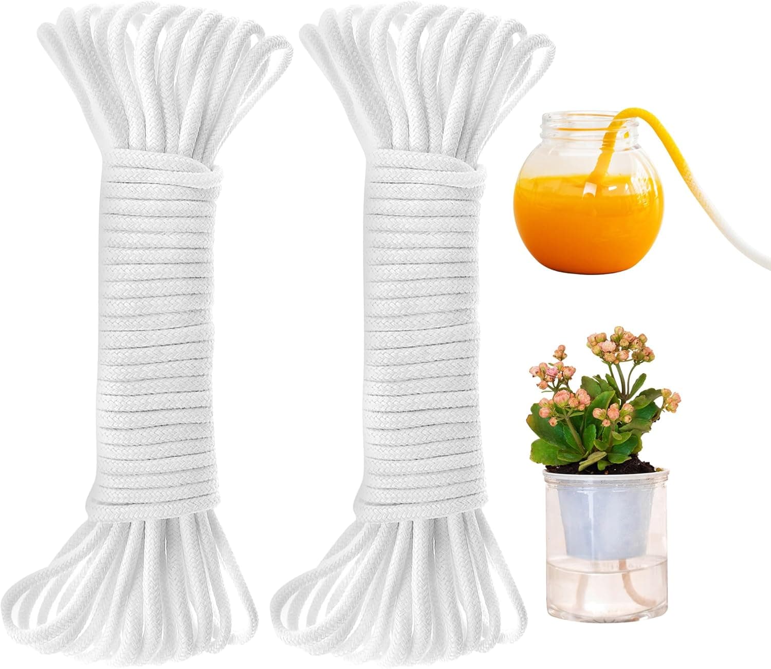 ORIMERC 60 feet 1/6 inch Self Watering Wick Cord for Vacation Self-Watering Planter Pot DIY Automatic Watering Device System Potted Plant Sitter Auto Drip Waterer to Water African Violet