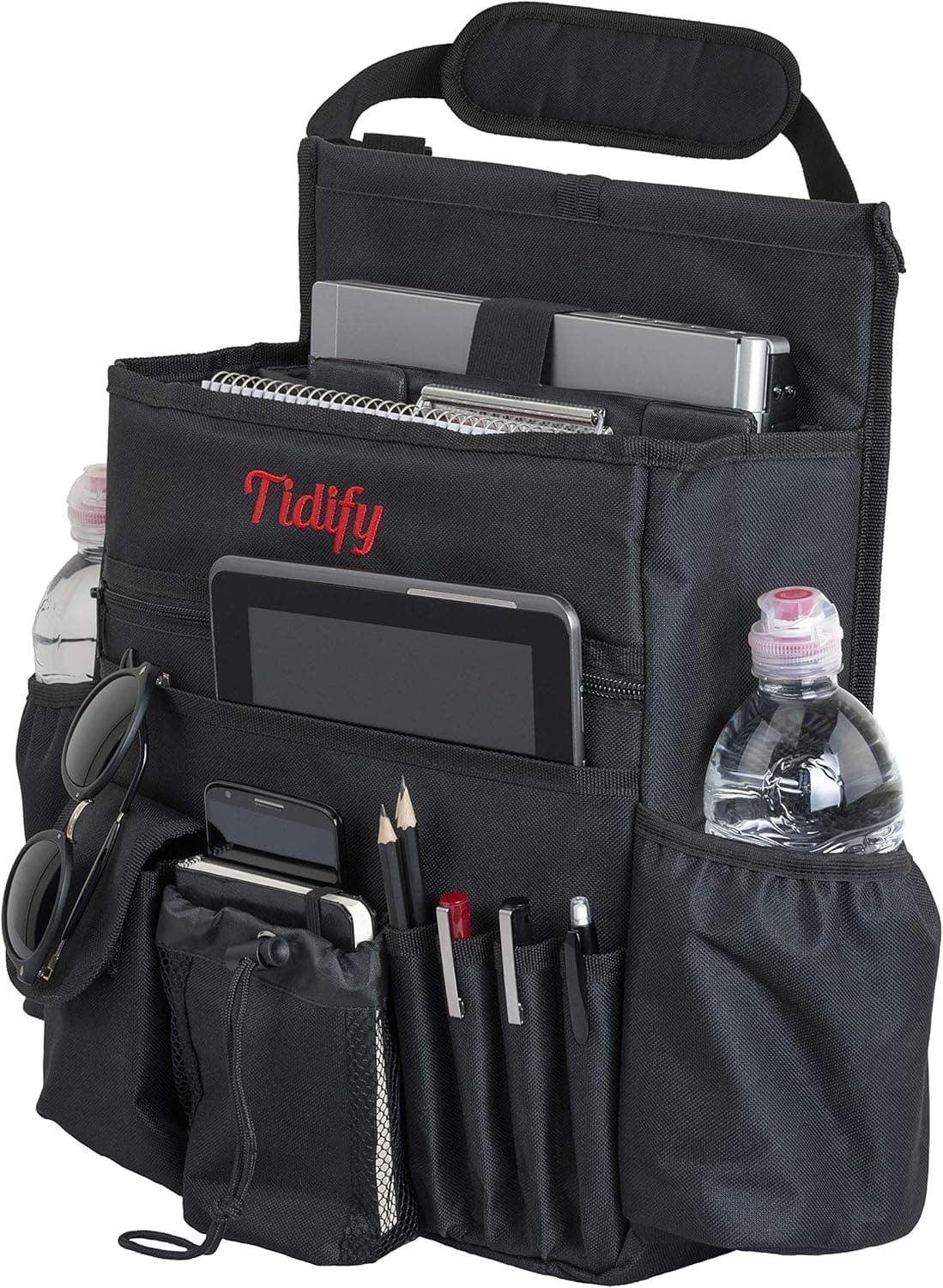 Tidify Car Front Seat Organizer [2025 UPDATED] with Dedicated Tablet and Laptop Storage Stabilizing Side Straps Soft Adjustable Shoulder Strap and Hardened Buckles Your Office Away from Office.