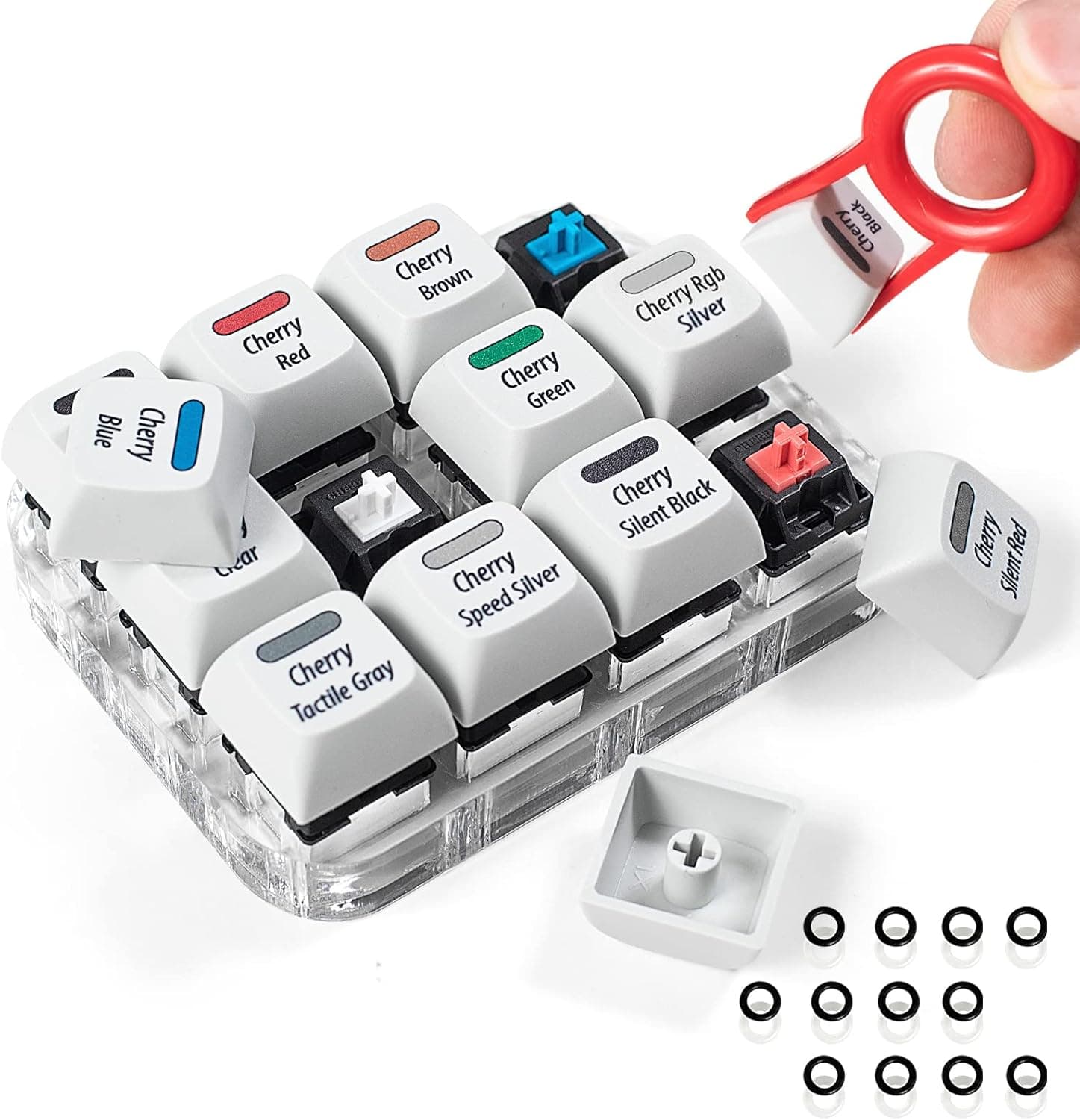 Cherry MX Switch Tester Switch Sampler Mechanical Keyboards 12-Key Switch Testing Tool, with Keycap Puller and Switch O Rings (Includes Cherry MX Silent Speed)