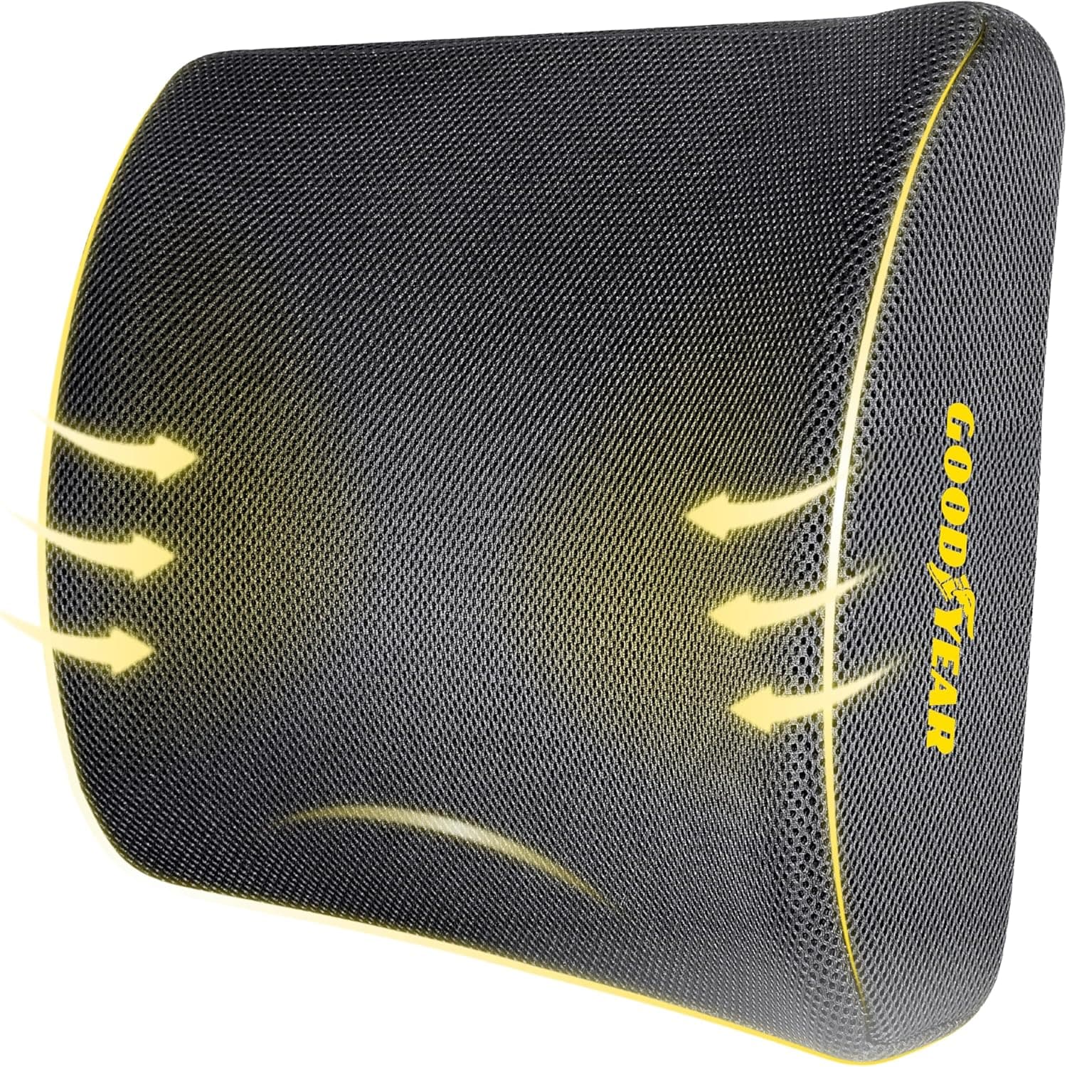 Goodyear Ergonomic Lumbar Support Pillow for Office Chair, Gaming Chair, or Car, Memory Foam Cushion with Ventilated Mesh and Adjustable Strap for Long Lasting Comfort