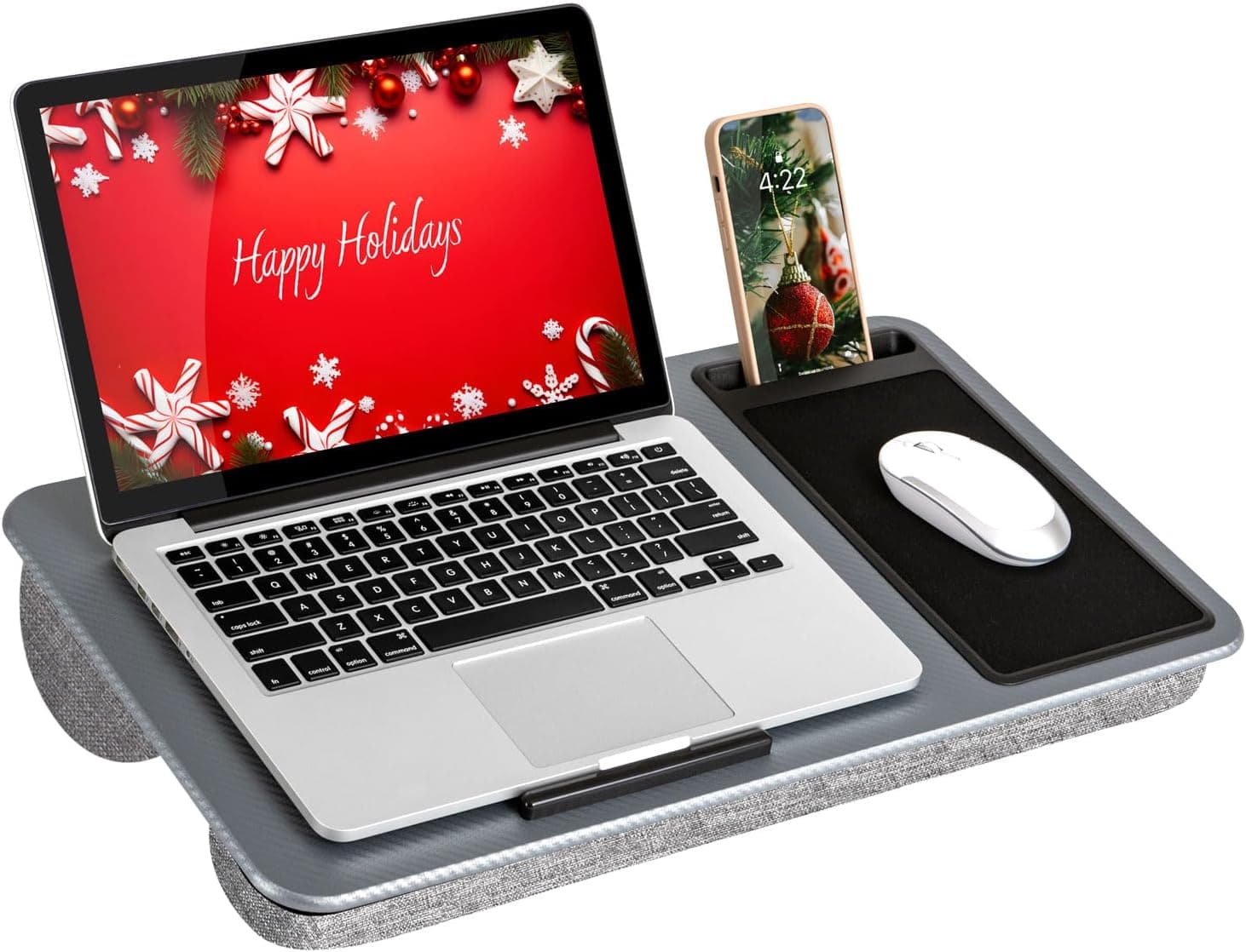 LAPGEAR Home Office Lap Desk with Device Ledge, Mouse Pad, and Phone Holder - Silver Carbon - Fits up to 15.6 Inch Laptops - Style No. 91585