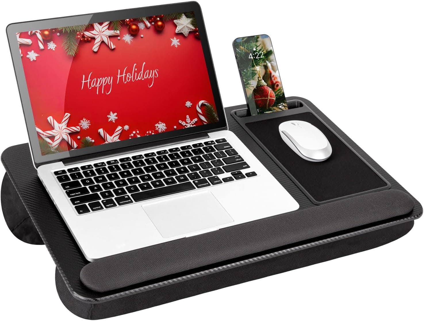 LAPGEAR Home Office Pro Lap Desk with Wrist Rest, Mouse Pad, and Phone Holder - Black Carbon - Fits up to 15.6 Inch Laptops - Style No. 91598