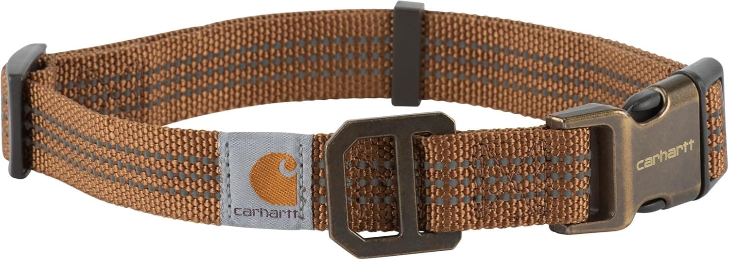 Carhartt Fully Adjustable Nylon Webbing Collars for Dogs, Reflective Stitching for Visibility, Carhartt Brown (Nylon Webbing), Large