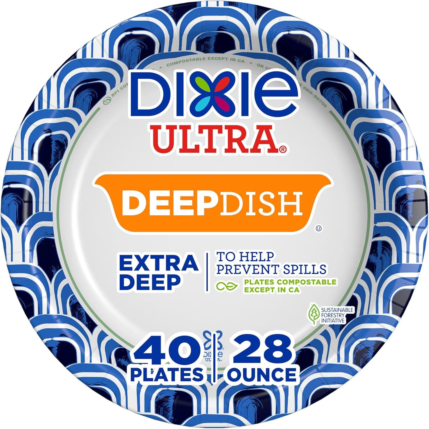 Dixie Ultra, Deep Dish Paper Plates, 28 Oz, 40 Count, Heavy Duty, Microwave-Safe, Soak-Proof, Cut Resistant, Disposable Plates For Heavy, Messy Meals