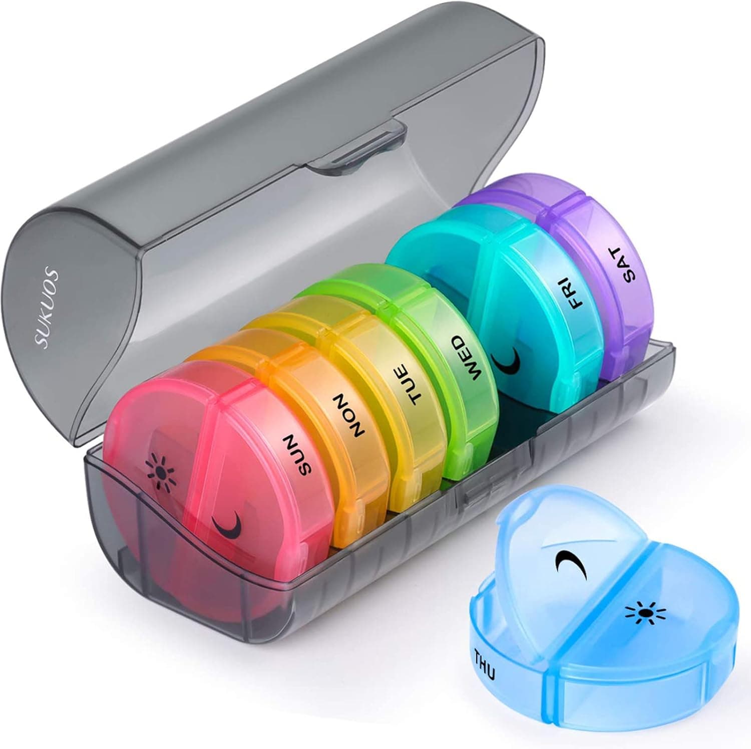 Sukuos Large Weekly Pill Organizer 2 Times a Day, Daily Pill Box 7 Day Easy to Open with Double Protection, AM PM Pill Case for Medicine/Vitamin/Fish Oil/Supplements