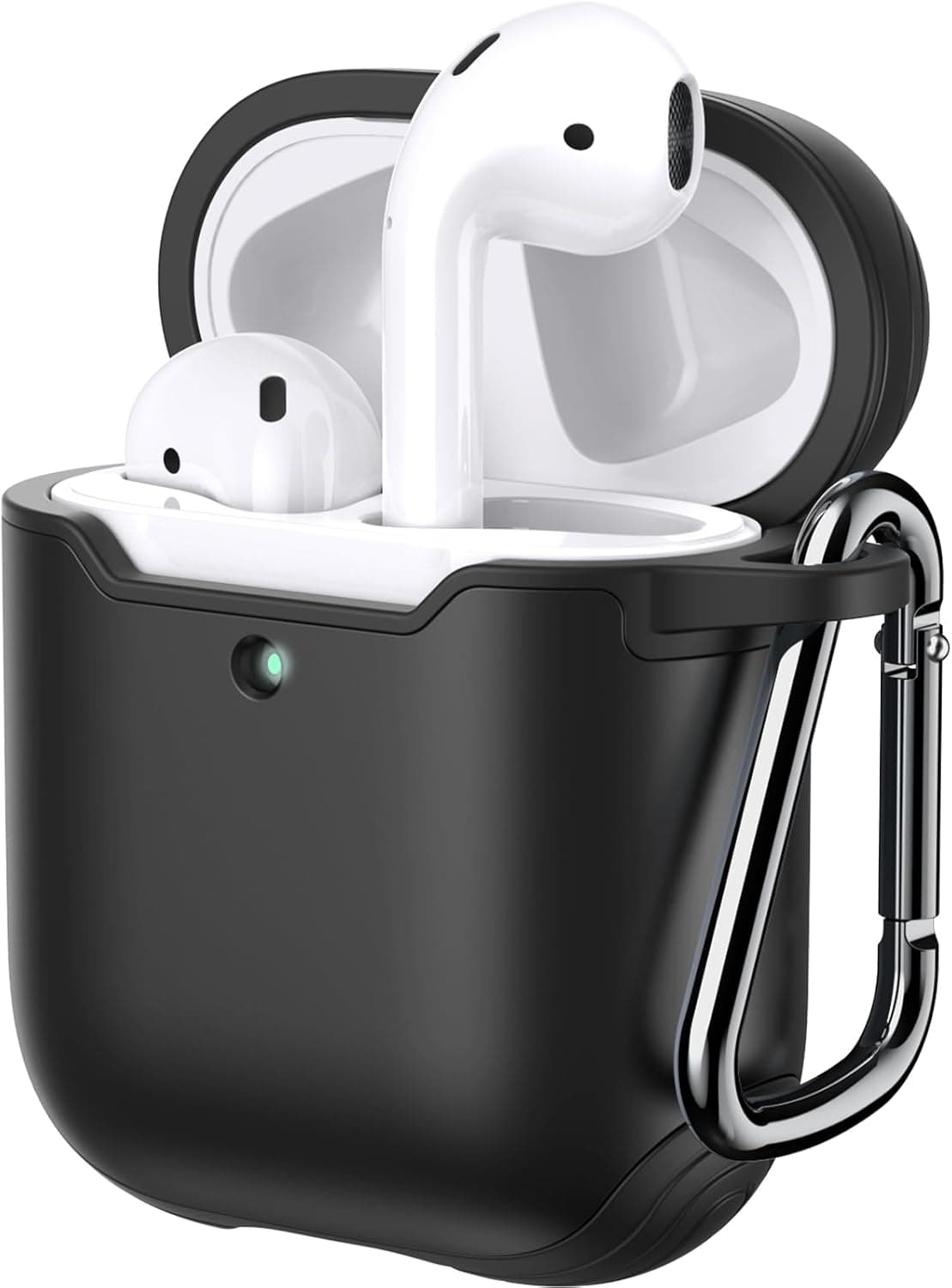 JETech Case Cover for AirPods (1st & 2nd Generation), PC and TPU, Protective Skin with Keychain (Black)