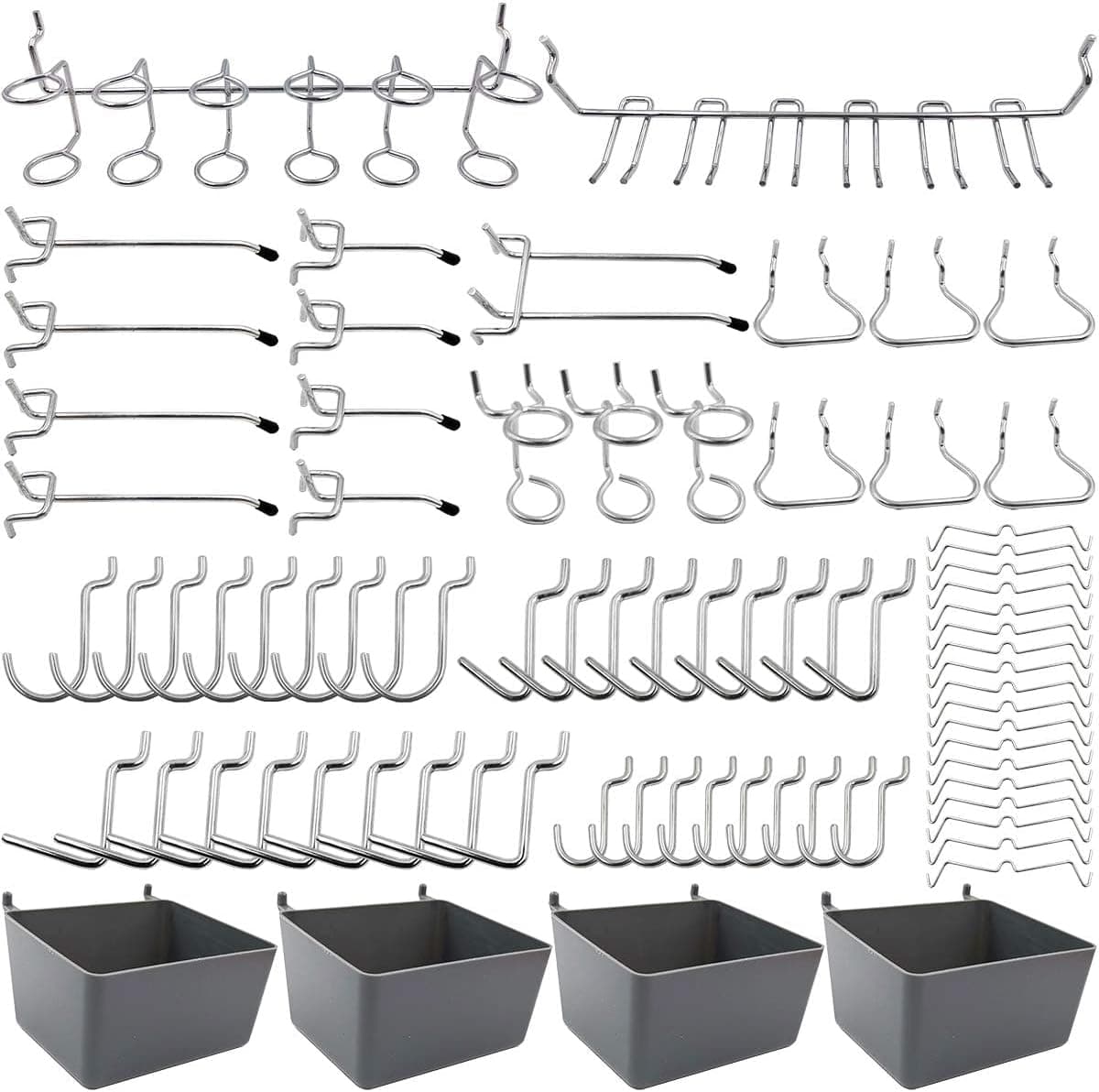 FRIMOONY Pegboard Hooks Assortment with Pegboard Bins, Peg Locks, for Organizing Various Tools, 80 Piece