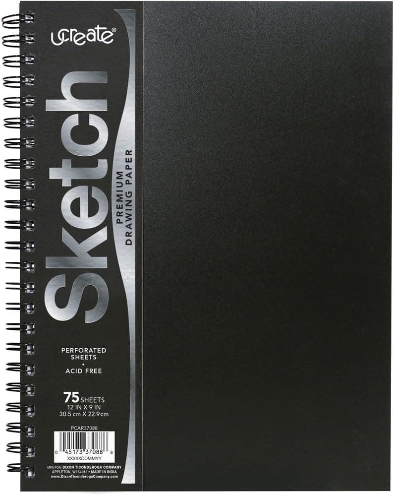 UCreate Poly Cover Sketch Book, Heavyweight, 9" x 12", Black, 75 Sheets