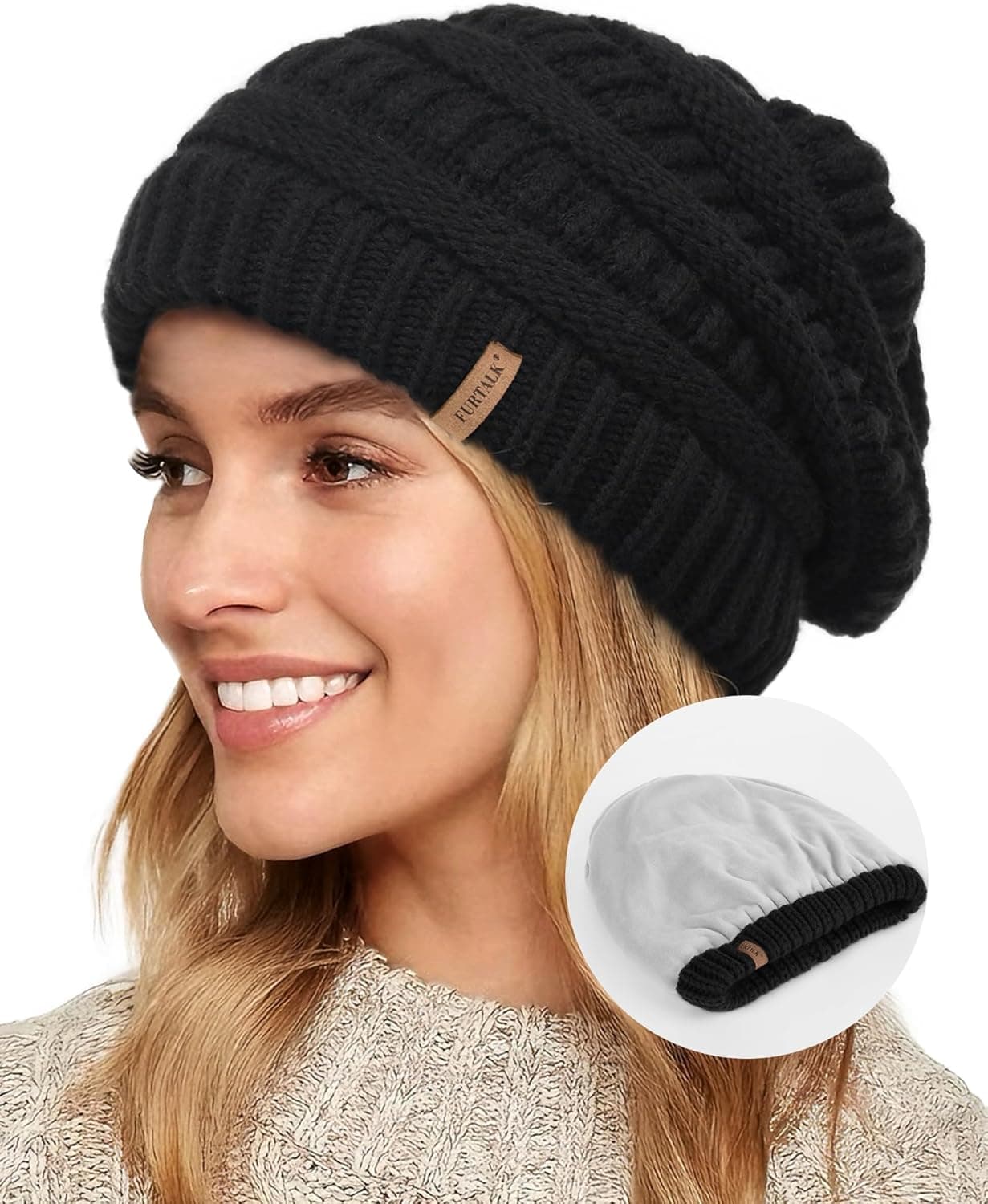 FURTALK Winter Hats for Women Fleece Lined Knit Beanie Hats Slouchy Warm Beanies Ski Skull Cap