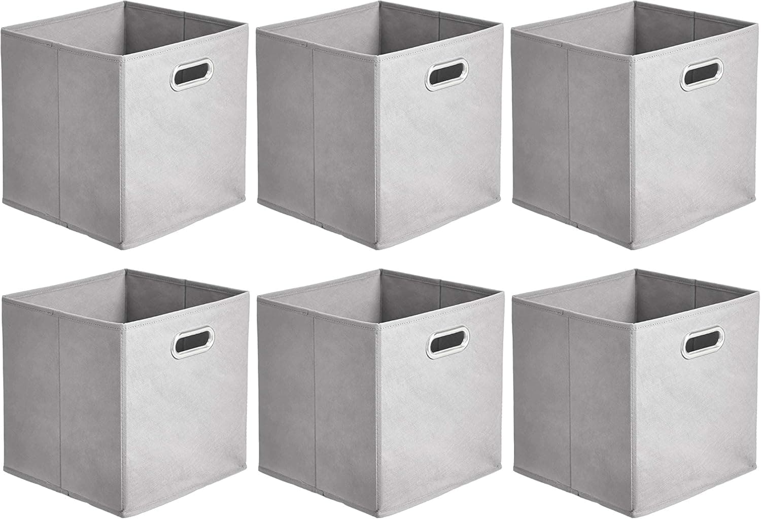 Amazon Basics Collapsible Cube Storage Organizer Bins, 6-Pack, 10.5 x 10.5 x 11 inches, Light Grey