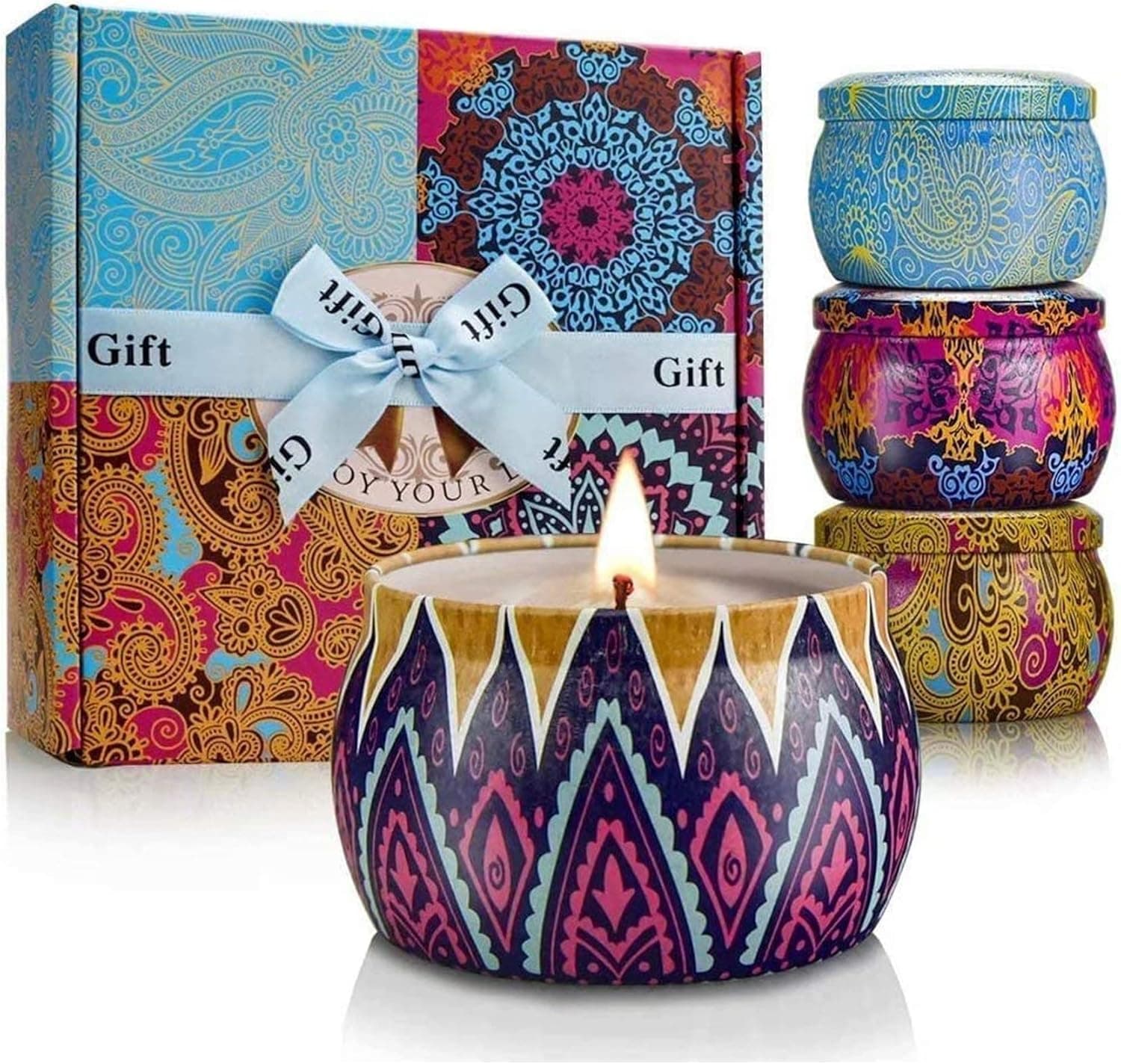 Christmas Candle Gift Set, 4 Pack Scented Candles for Home, Long Lasting Soy Aromatherapy Candle Set, Strong Scented Tin Candles, Perfect Gifts for Women