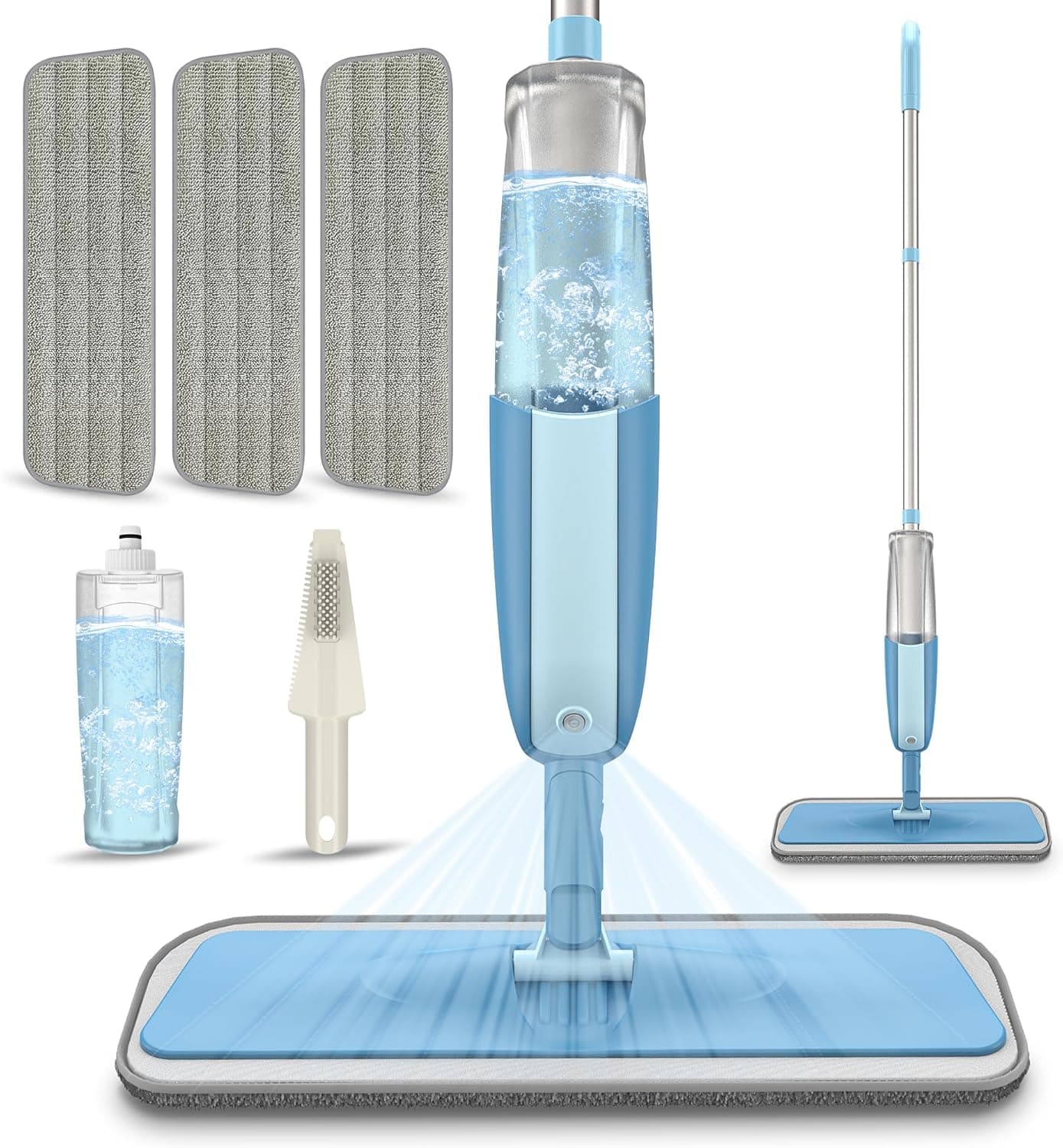 Spray Wet Mops for Hardwood Floor Cleaning: MEXERRIS Dust Dry Mop with 3 Microfiber Washable Mopping Pads - Flat Floor Mop with Sprayer Home Commercial Use for Wood Laminate Ceramic Tiles Vinyl