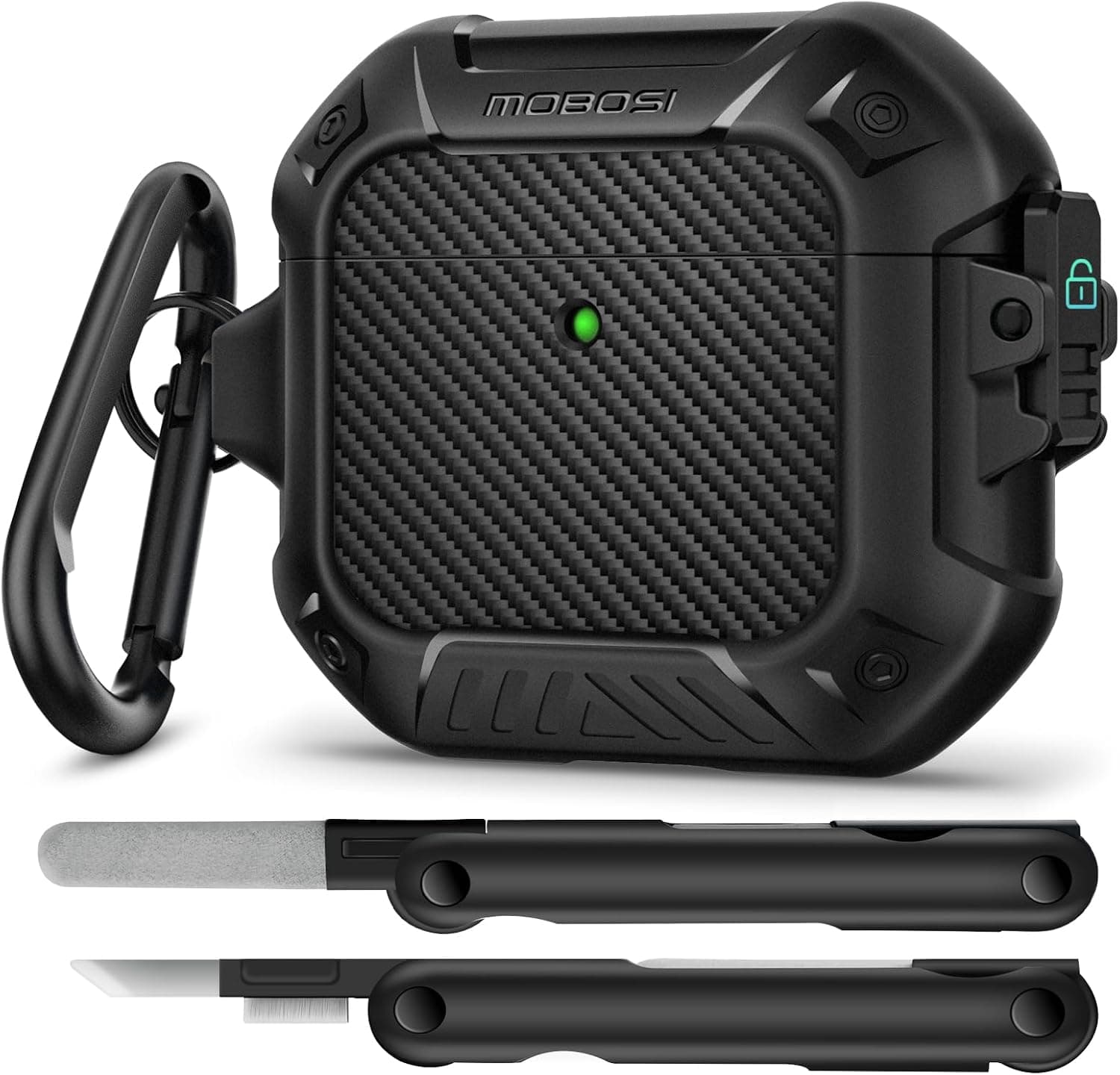 MOBOSI for AirPods 4 Case, Compatible with AirPods 4th Generation Case Cover with Lock&Keychain&Cleaner Kit, Full Body Shockproof Protective Hard Shell (2024), Black