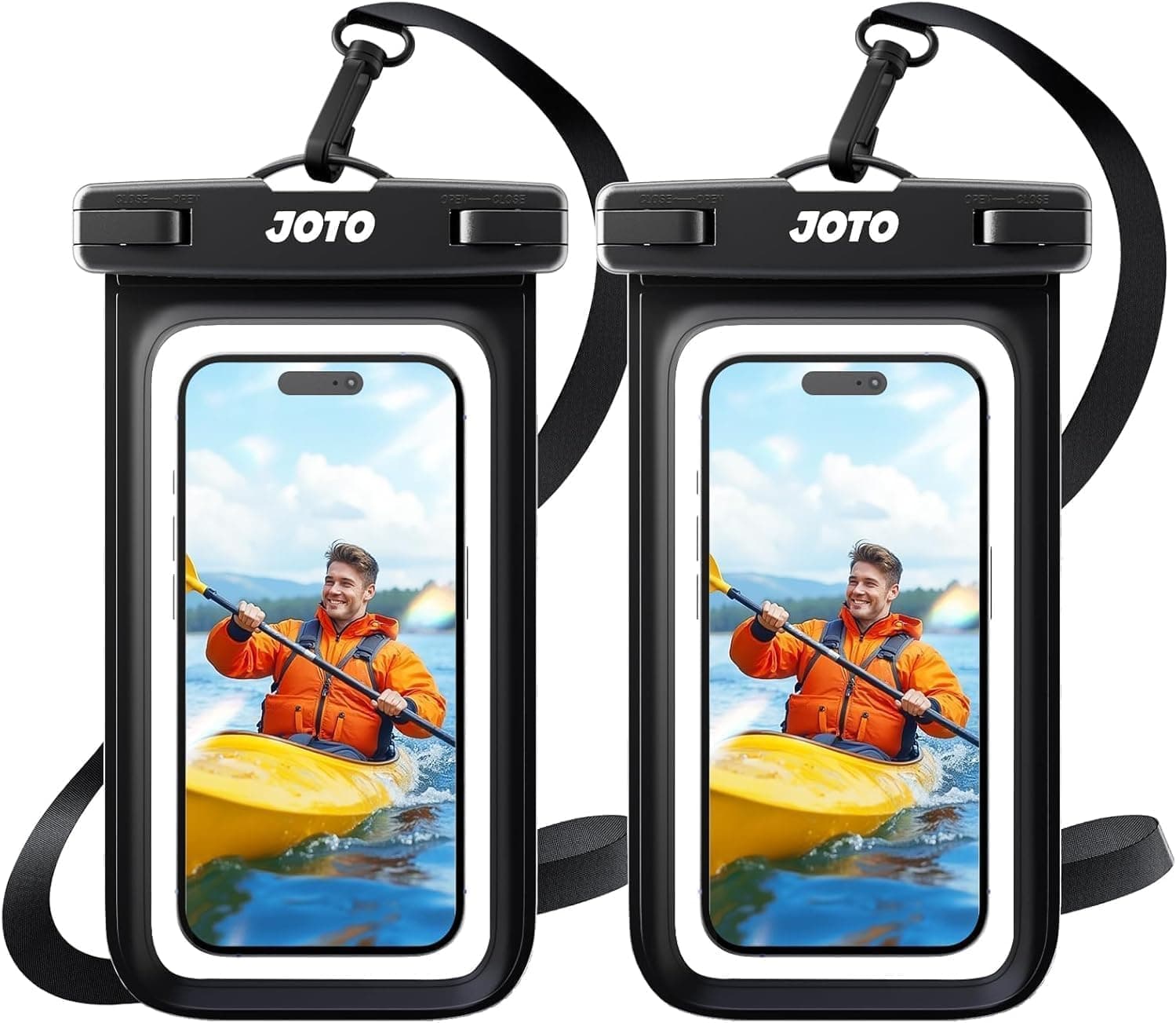 JOTO 2 Pack Waterproof Phone Pouch Case Up to 7", IPX8 Underwater Phone Case Cellphone Dry Bag for iPhone 17/Air 16 15 14 13 12 Pro Max Xs Max XR X 8 7 6S Plus SE/Galaxy S24 S23 S22 -Black