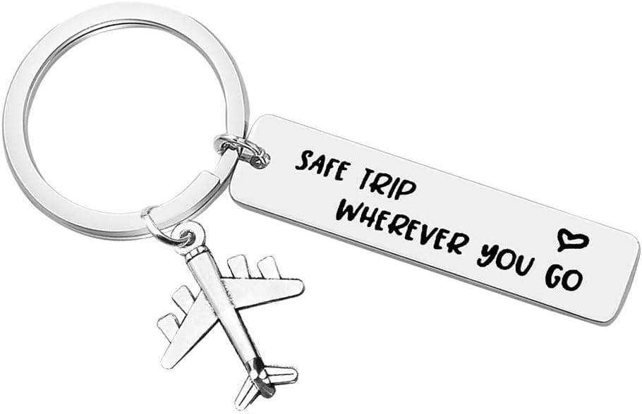 Vadaka Wherever You Go Keychain Traveling Keychain Airplane Fly Safe Key Ring Flight Attendants Gift Pilot Jewelry Aviation Graduation Gift Christmas Birthday Present for Travelers