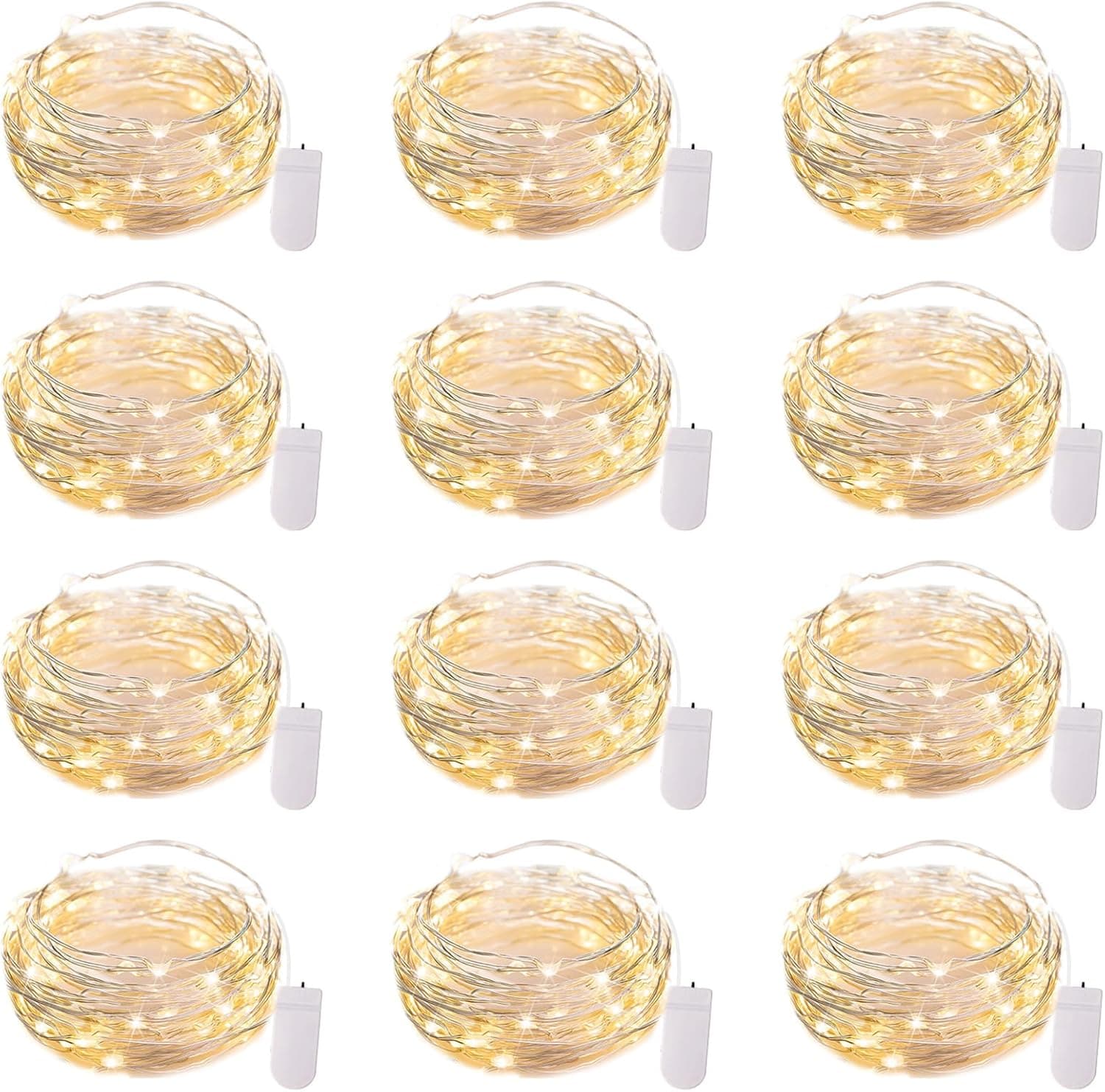 Brightown 12 Pack LED Fairy Lights Battery Operated String Lights - 7ft 20LED Waterproof Silver Wire Firefly Starry Moon Lights for DIY Crafts Wedding Table Centerpieces Party Bedroom Christmas