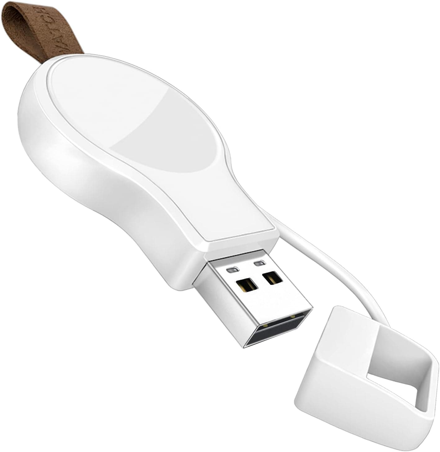 NEWDERY Charger for Apple Watch Portable iWatch USB Wireless Charger, Travel Cordless Charger with Light Weight Magnetic Quick Charge for Apple Watch Ultra2/1 Series 10 9 8 7 6 5 4 3 2 1 SE, White