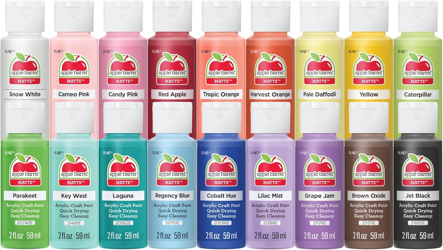 Apple Barrel, Pastel Dreams & Vivid Wonders Collection Acrylic Craft Paint, PROMOTCK, 2 fl oz each, 18 assorted matte colors, 18 count